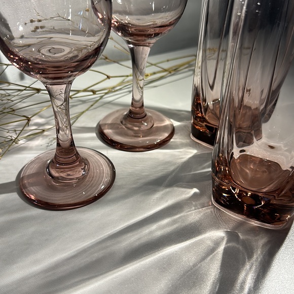 Vintage MCM Libbey Glass Set of 4 • Draped Drinking Glasses & Wine Glasses - Picture 15 of 16